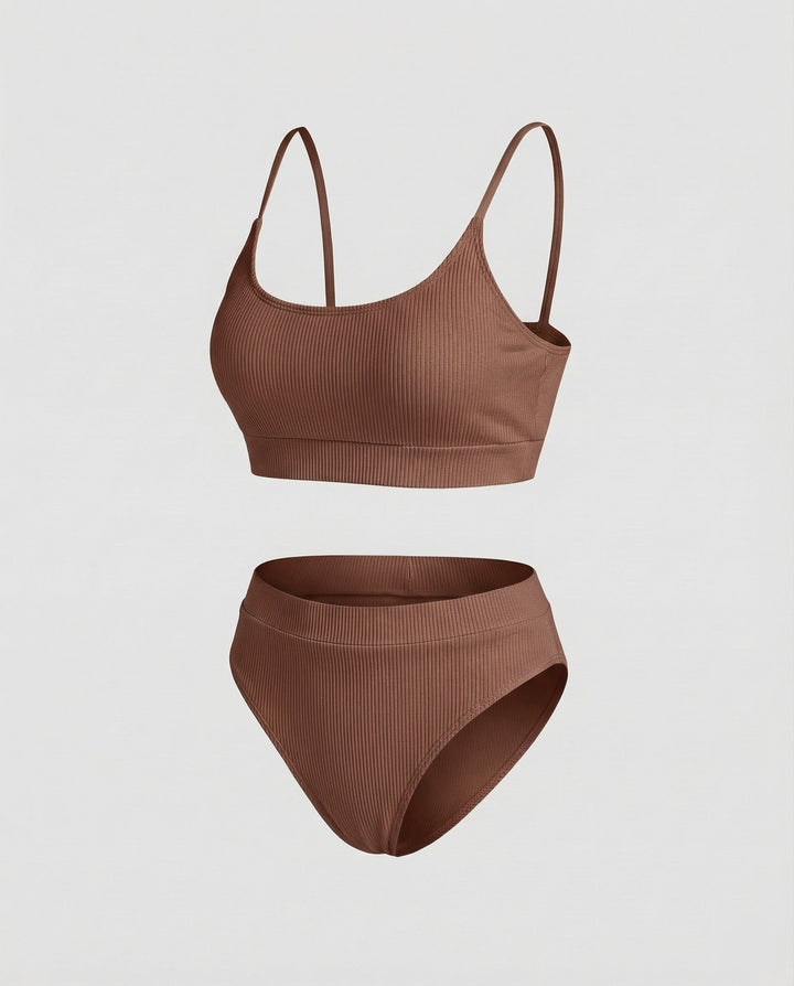 Ladies Rib Bikini Set Spaghetti Strap Bustier