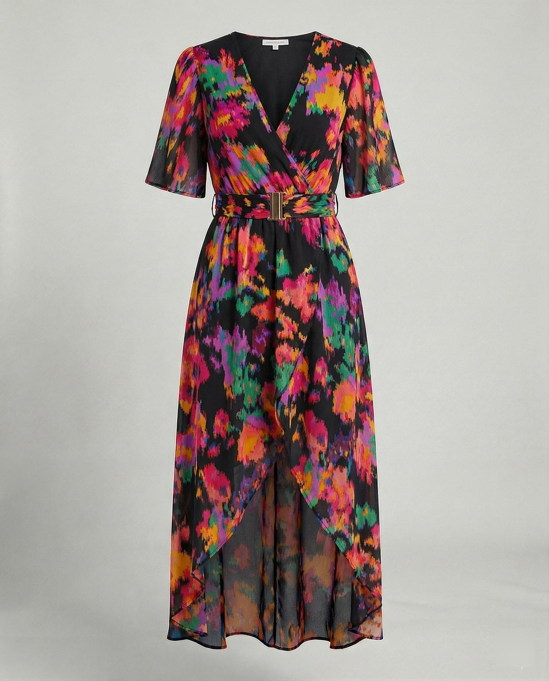 Women's maxi dress with belt asymmetric
