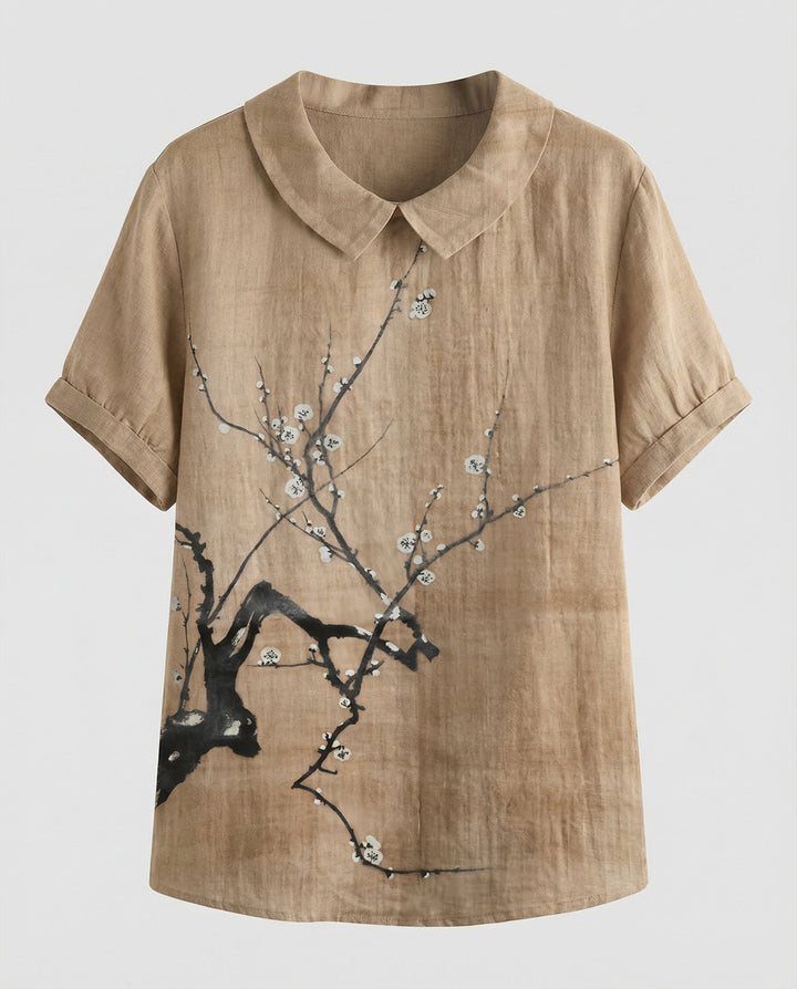 Ladies Blouse Linen Peter Pan Collar