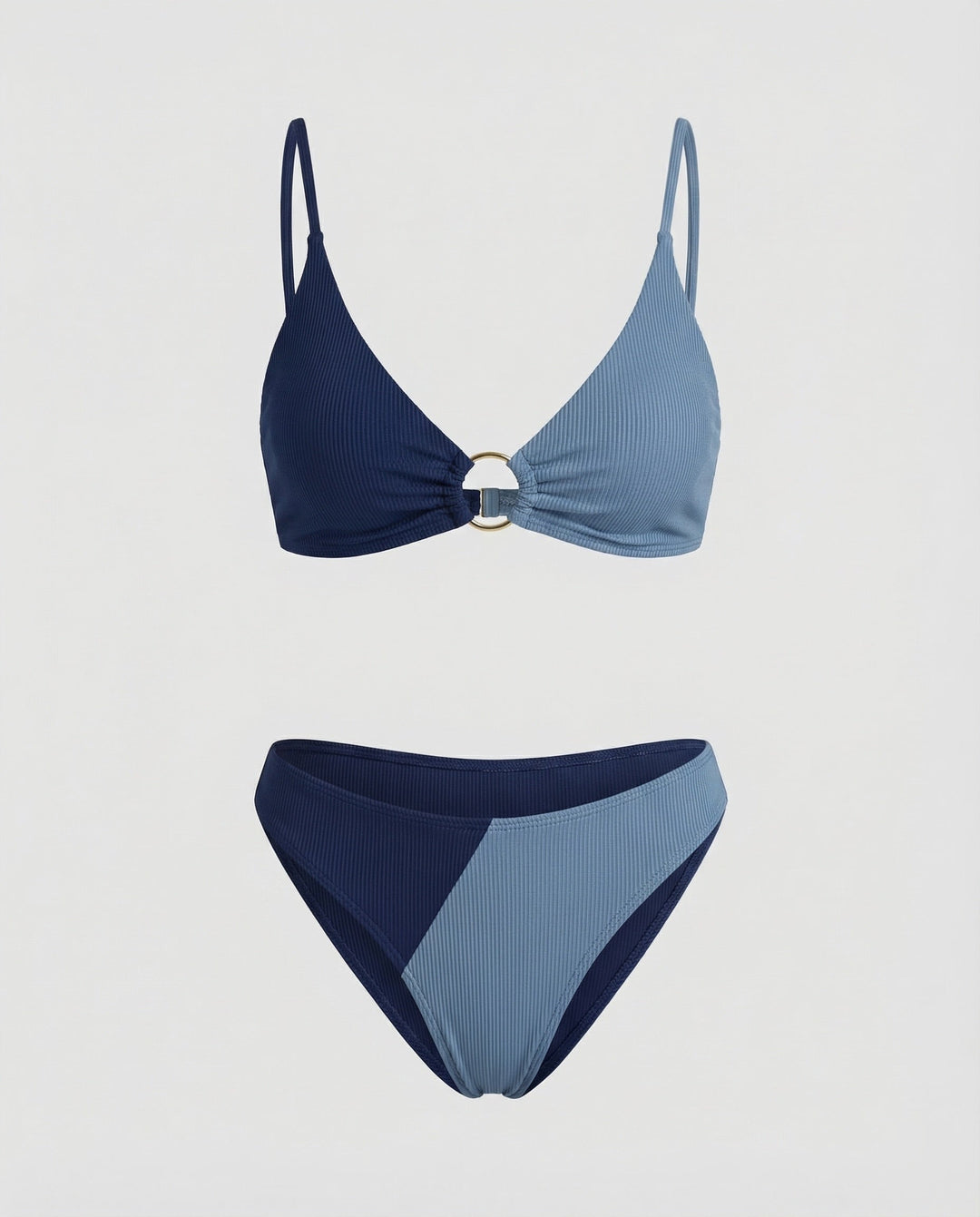 Women Rib Bikini Set Ring Detail