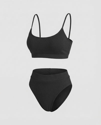 Women's Ribbed Bikini Set Spaghetti Strap Bustier