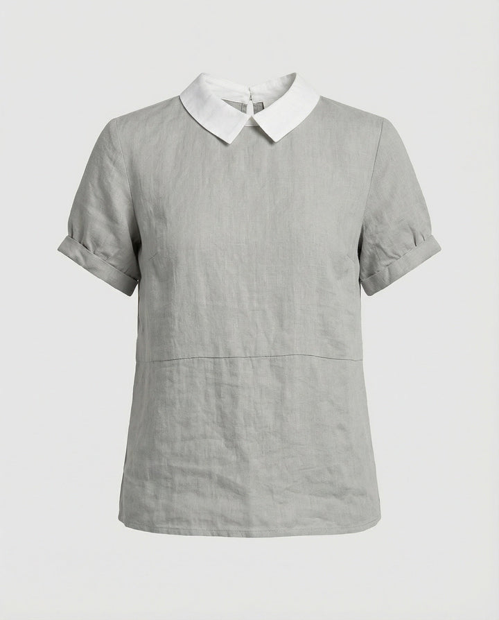 Ladies Blouse Linen Peter Pan Collar