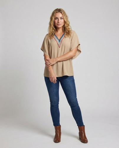 Women Casual Batwing Sleeve Blended Fabric Tunic