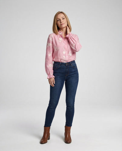 Embroidered blouse with balloon sleeves for women