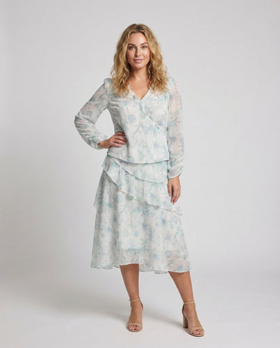 Ladies Chiffon two-piece with ruffle midi skirt