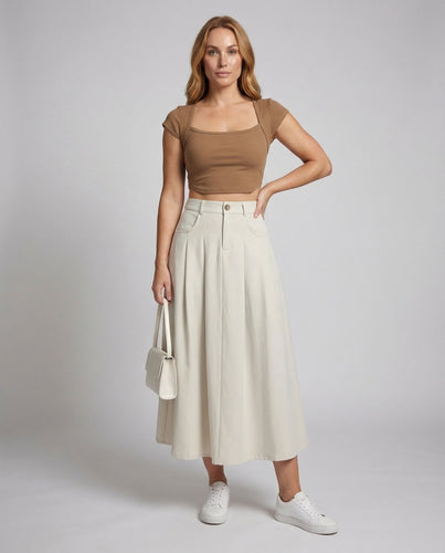 Women Midi Skirt Pockets