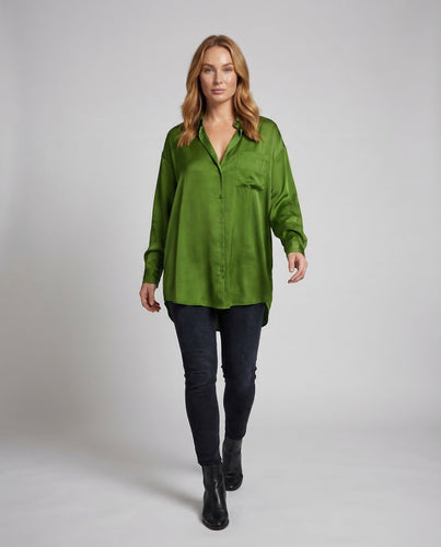 Women's Oversize Satin Shirt Blouse V-Neck