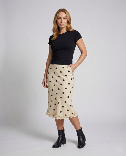 Women Midi Skirt Dotted Transparent Hem