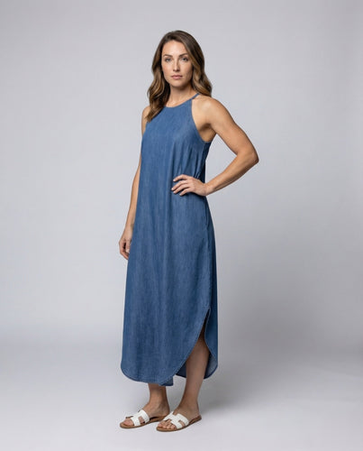Women's Maxi Dress Denim Look Tulip Hem