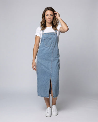 Women’s Jeans-Dungaree Midi-Length Side Slit