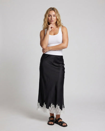Women's Satin Skirt A-line Lace Trim