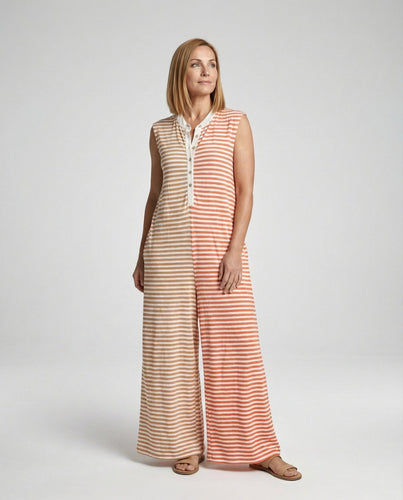 Women's striped wide jumpsuit