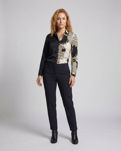 Women's shirt blouse with asymmetric baroque print
