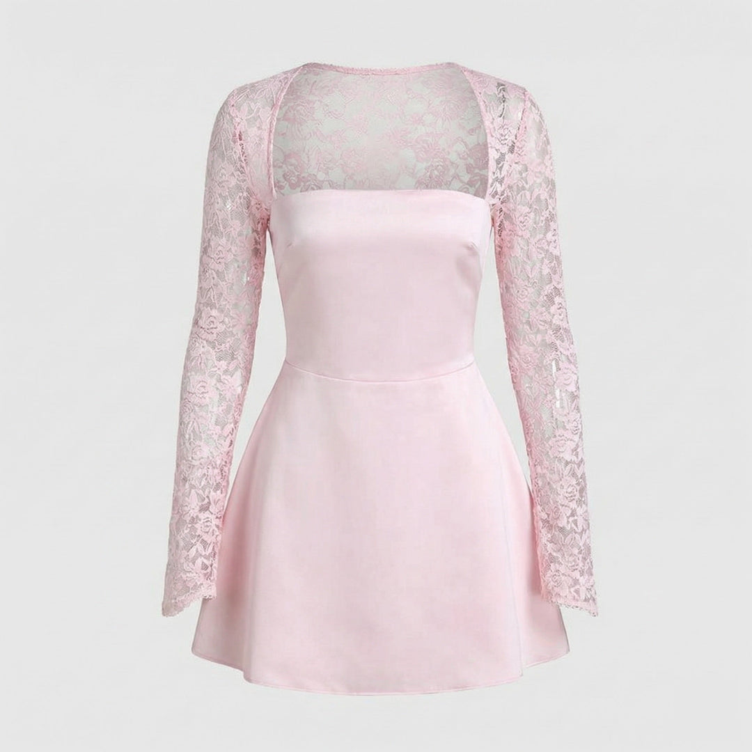 Women's strapless mini dress with lace sleeves
