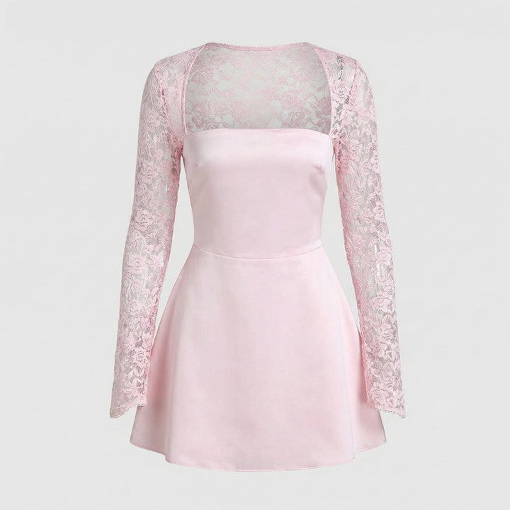 Women's strapless mini dress with lace sleeves