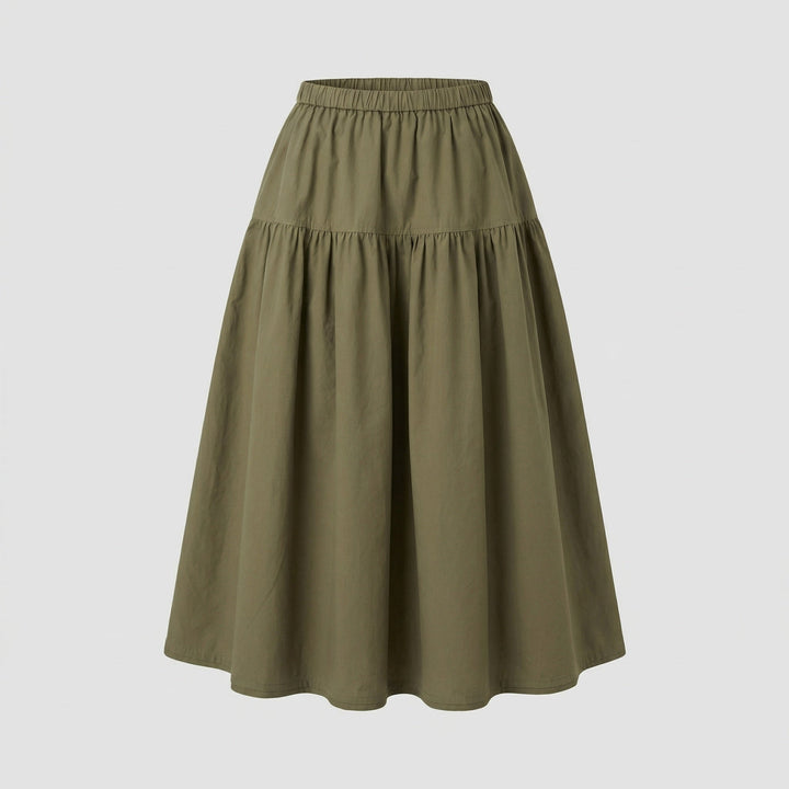 Ladies soft midi tiered skirt with elastic waistband