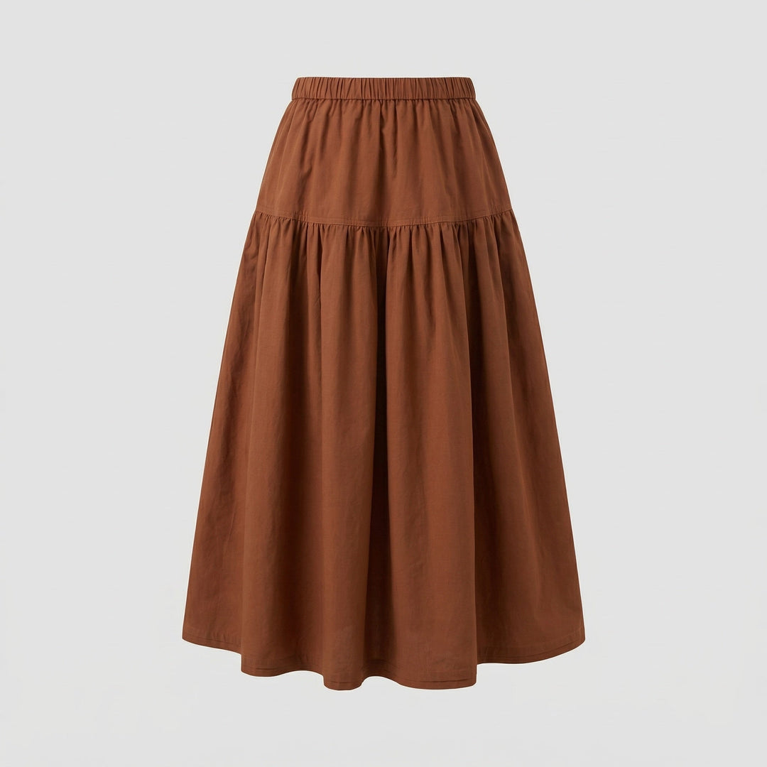 Ladies soft midi tiered skirt with elastic waistband