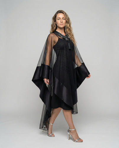 Women's elegant evening dress with cape sleeves