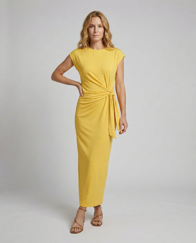 Women's figure-hugging midi dress with waist twist