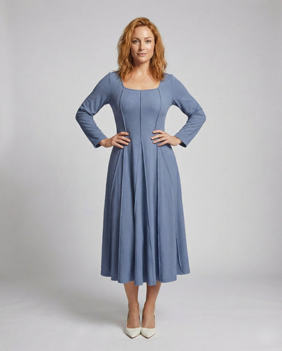 Ladies flattering midi dress with princess seams