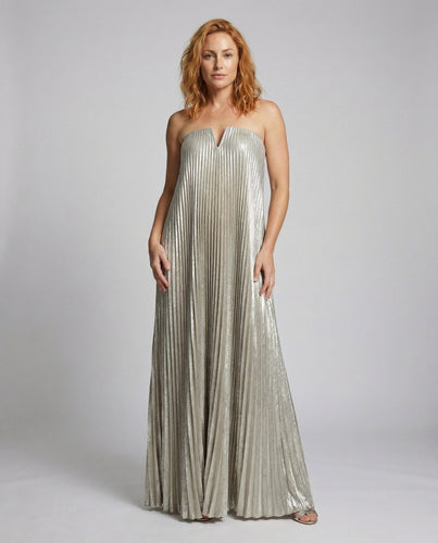 Ladies strapless pleated evening maxi dress