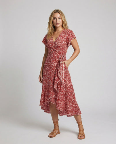 Women's Wrap Midi Dress Asymmetric Layered Hem