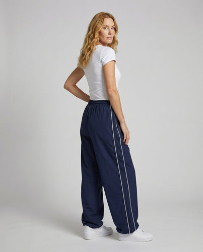 Women extra wide retro casual pants with piping