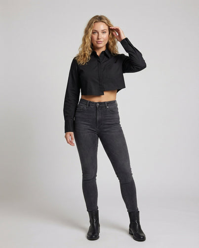 Women’s Shirt Blouse Asymmetrical Cropped Long Sleeve
