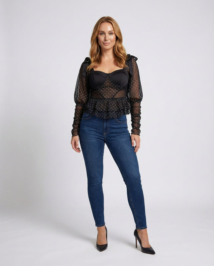 Ladies Bustier Blouse Padded Chiffon Sleeves