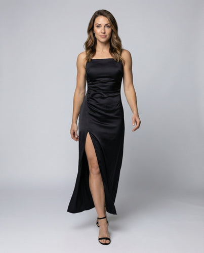 Women's Satin Maxi Dress with Side Draping