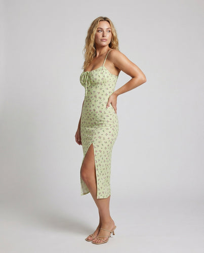 Women's midi dress with laced neckline