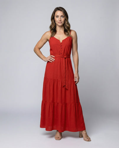 Ladies summer silk look maxi dress with tie belt