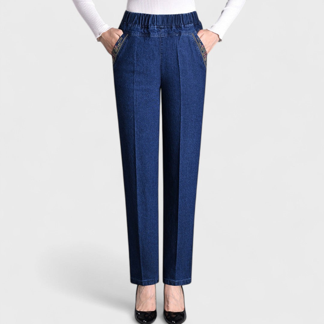 Women’s Straight Leg Pants with Elastic Waist Side Pockets