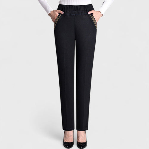 Women’s Straight Leg Pants with Elastic Waist Side Pockets
