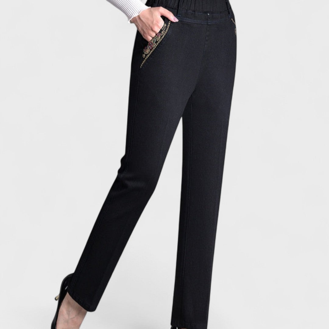 Women’s Straight Leg Pants with Elastic Waist Side Pockets