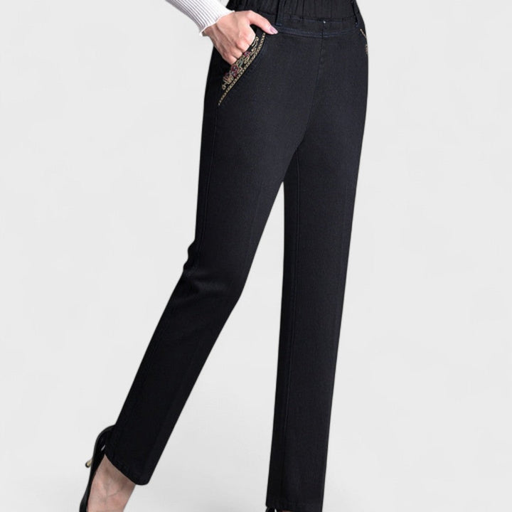 Women’s Straight Leg Pants with Elastic Waist Side Pockets