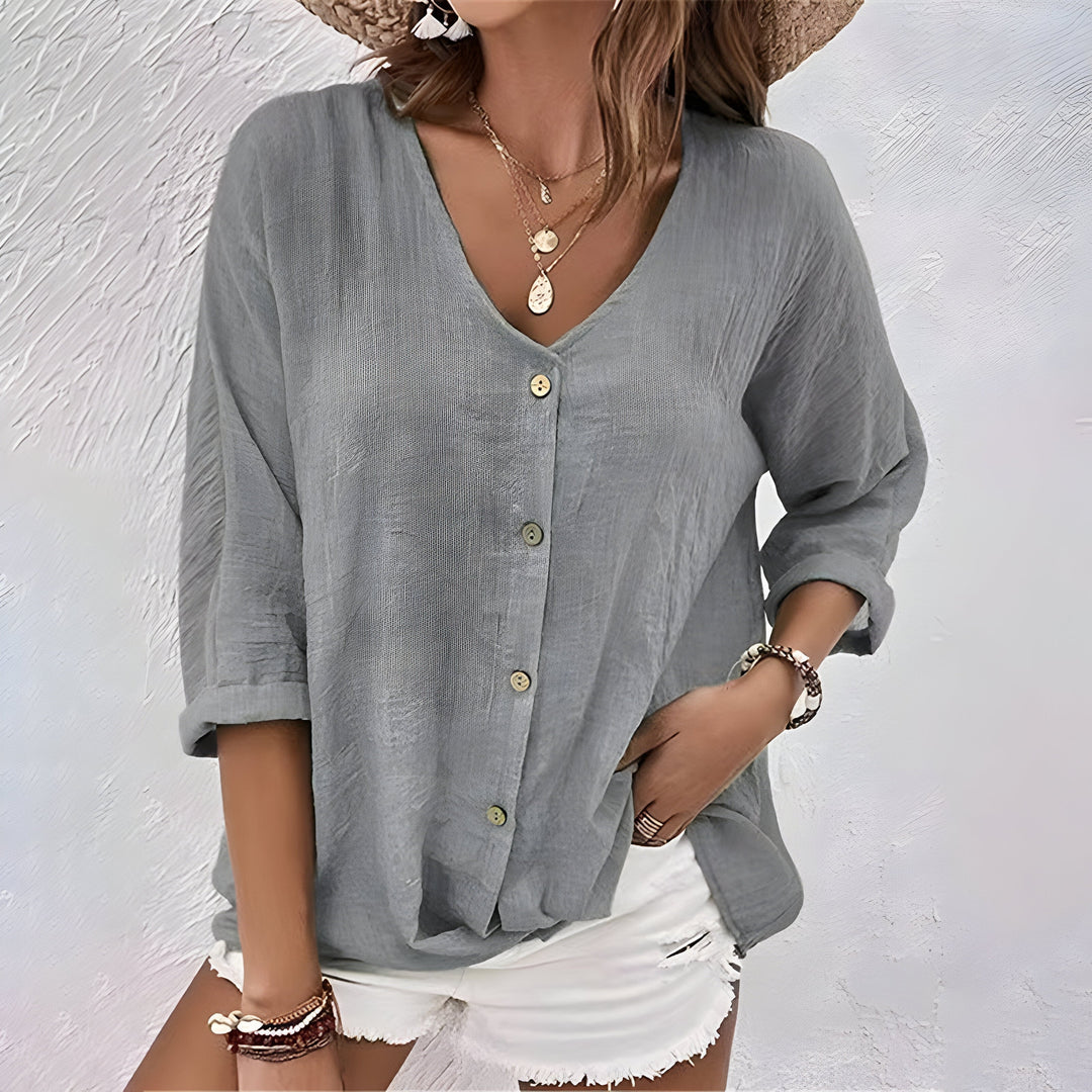 Blouse for Women | Button-Front V-Neck