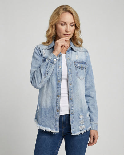 Women's denim jacket shirt cut loose