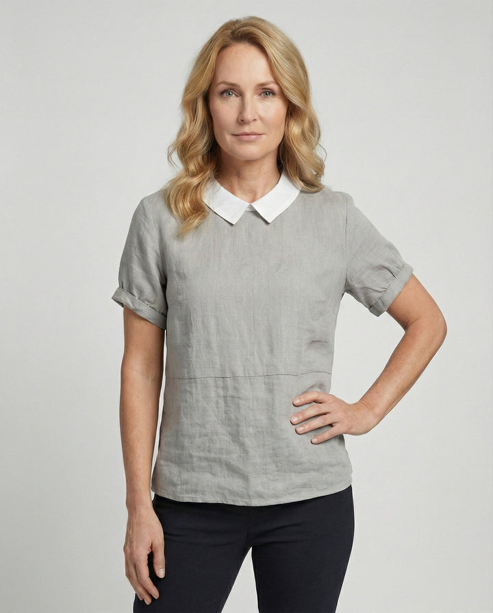 Ladies Blouse Linen Peter Pan Collar