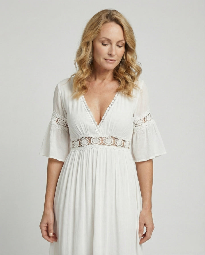 Ladies Midi Dress Lace V-Neck