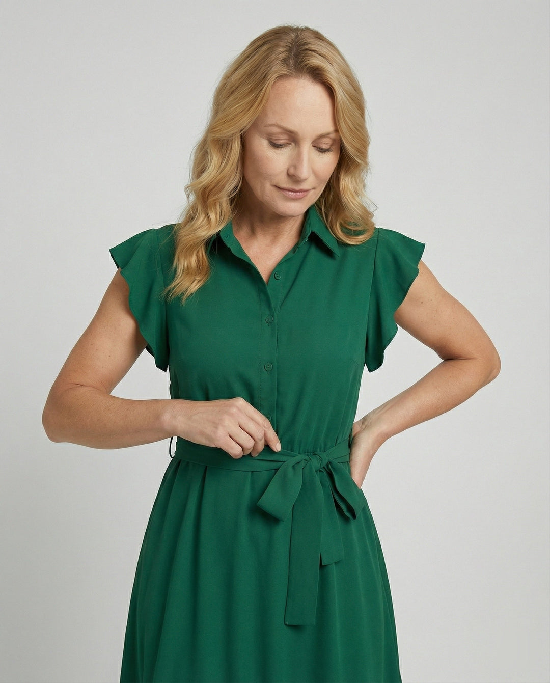 Ladies' midi dress elegant with stand-up collar