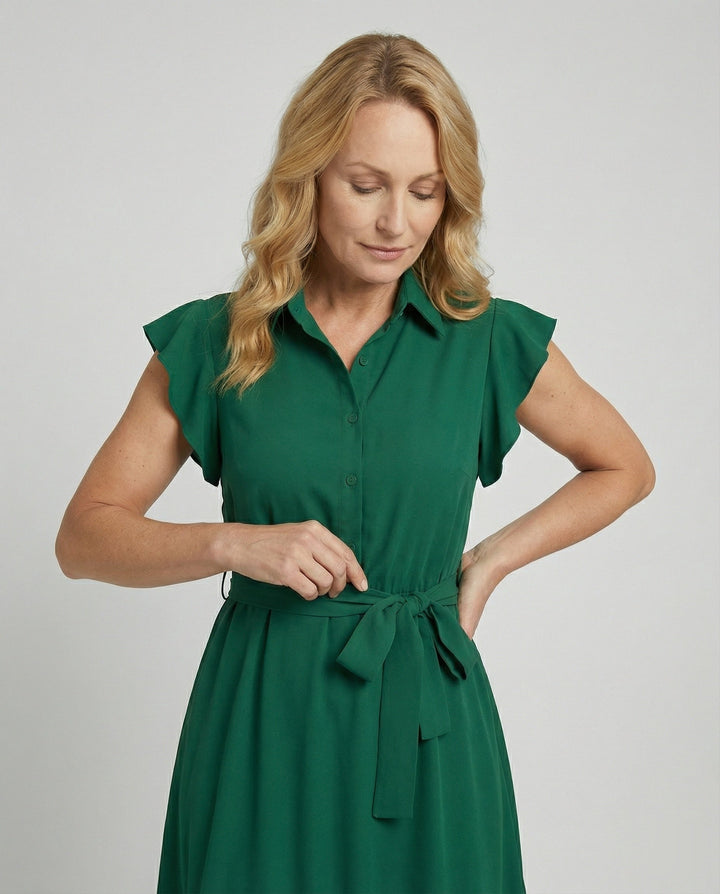 Ladies' midi dress elegant with stand-up collar