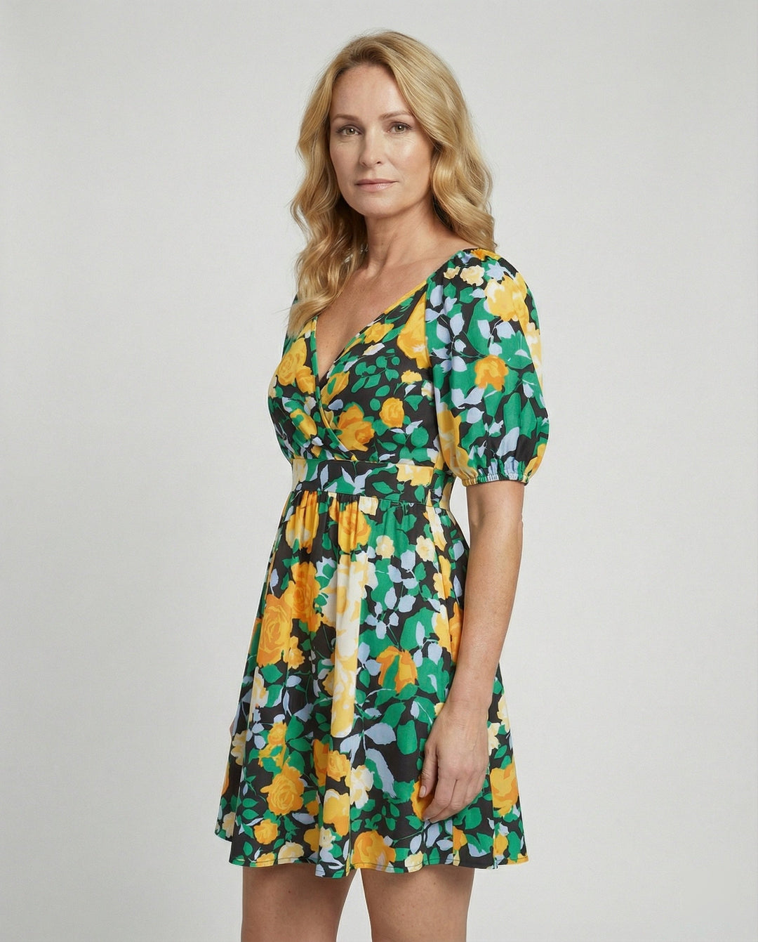 Ladies Mini Dress Floral Wrap Look
