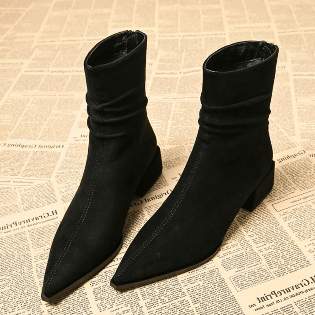 Women's Pointed Toe Ankle Boots with Gathered Folds