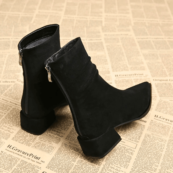 Women's Pointed Toe Ankle Boots with Gathered Folds