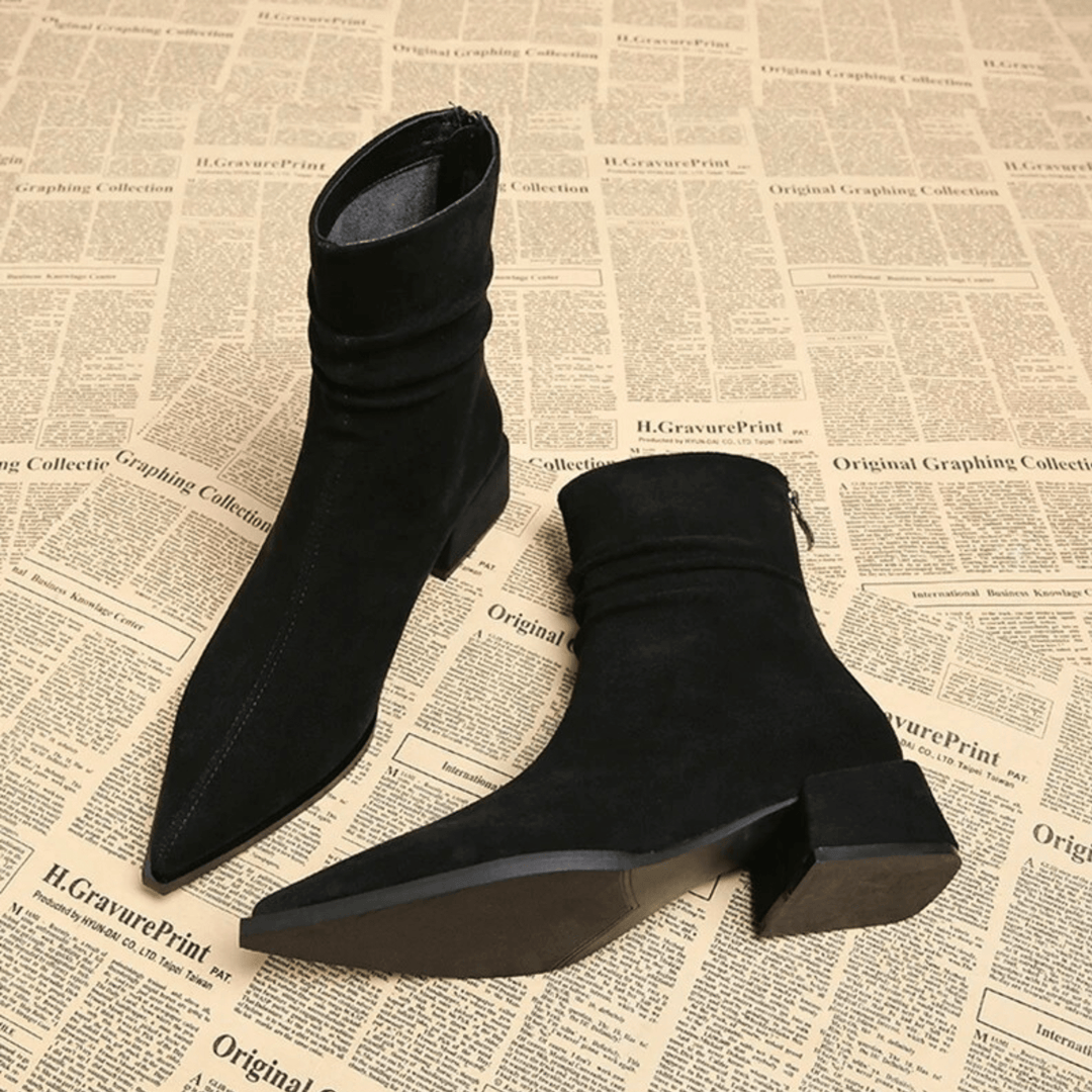 Women's Pointed Toe Ankle Boots with Gathered Folds