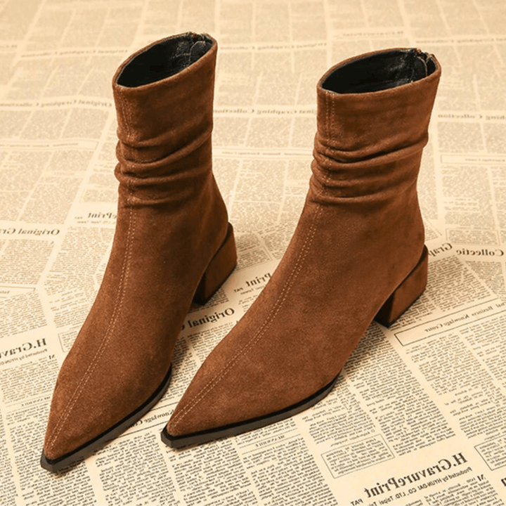 Women's Pointed Toe Ankle Boots with Gathered Folds