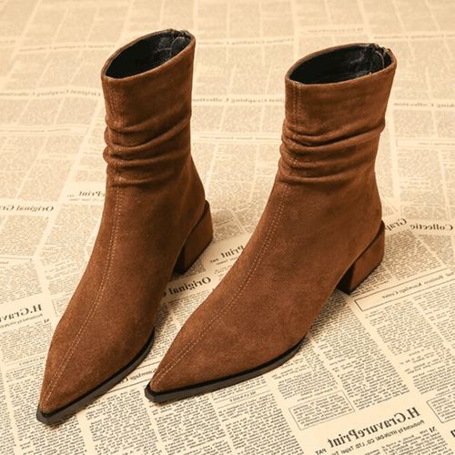Women's Pointed Toe Ankle Boots with Gathered Folds