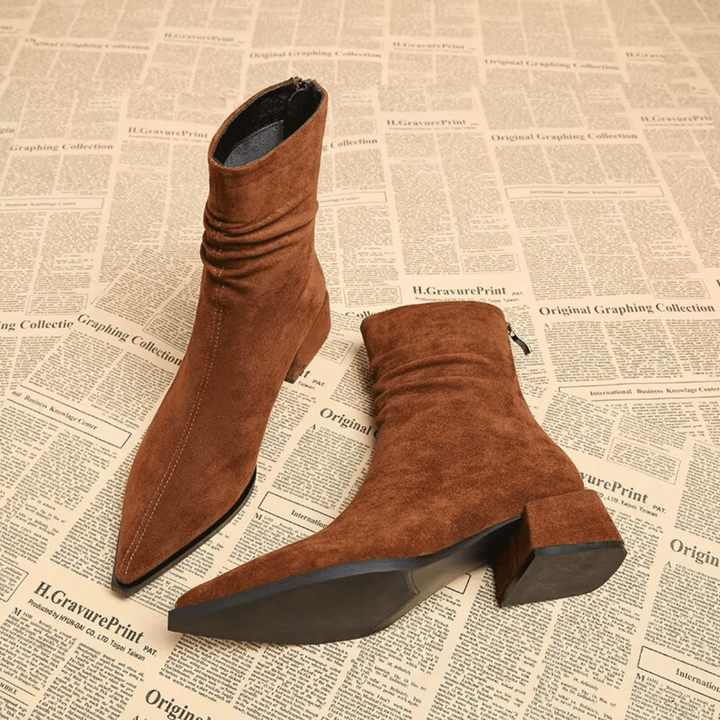 Women's Pointed Toe Ankle Boots with Gathered Folds