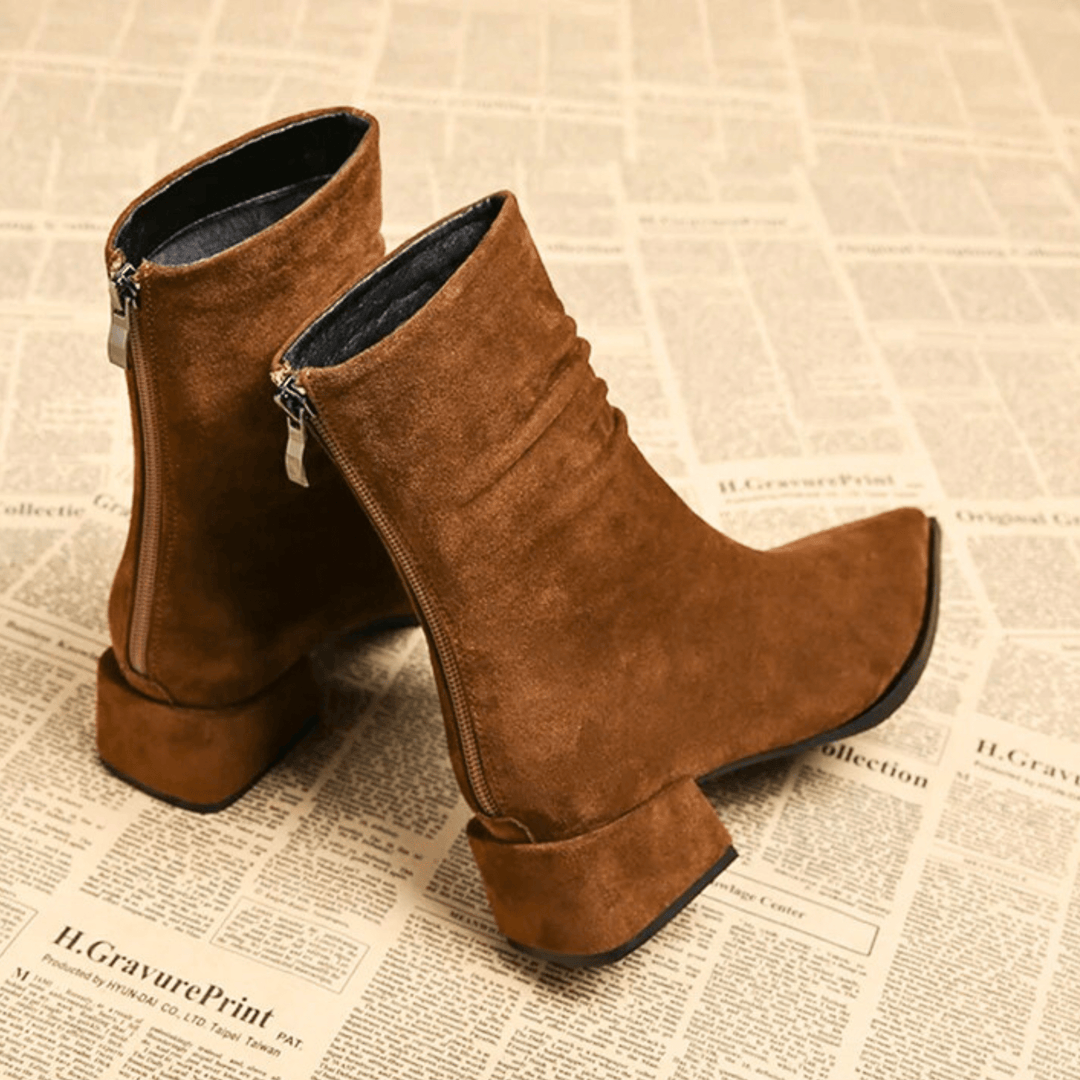 Women's Pointed Toe Ankle Boots with Gathered Folds
